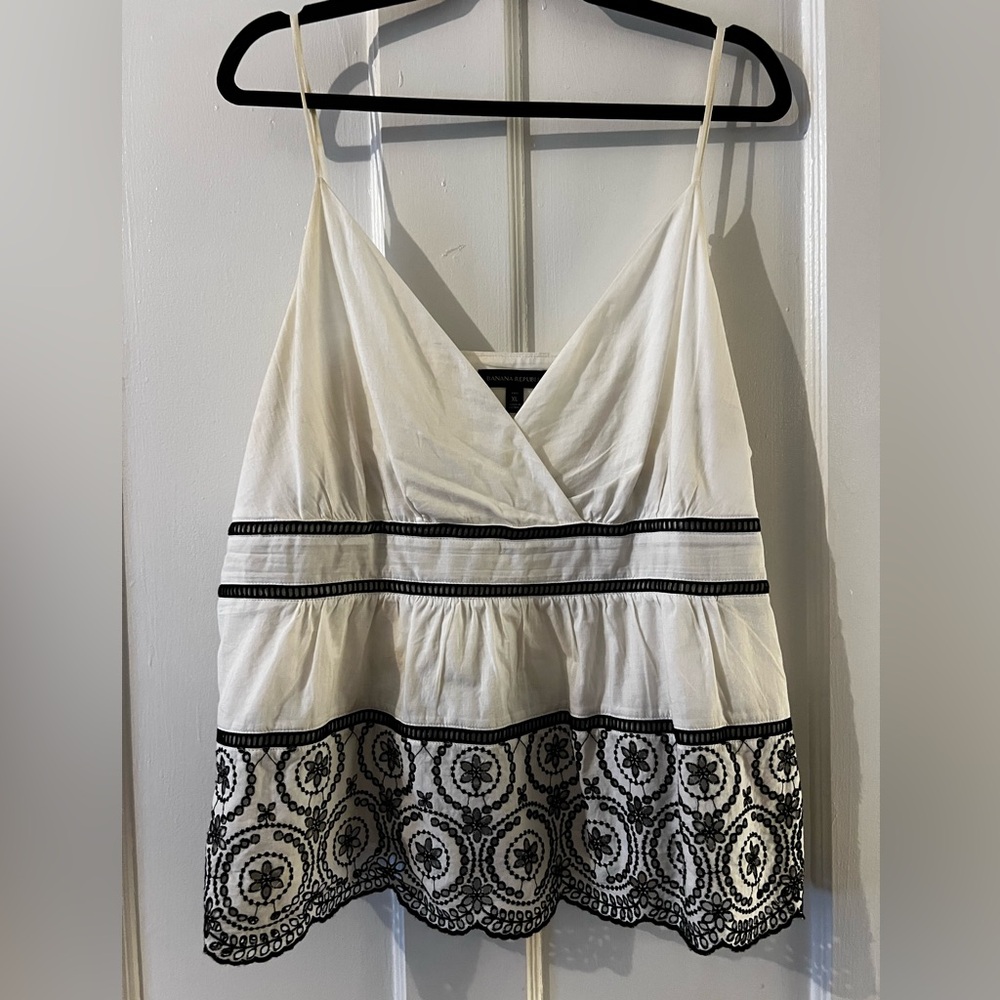 Banana Republic White and Black Embroidered Camisole